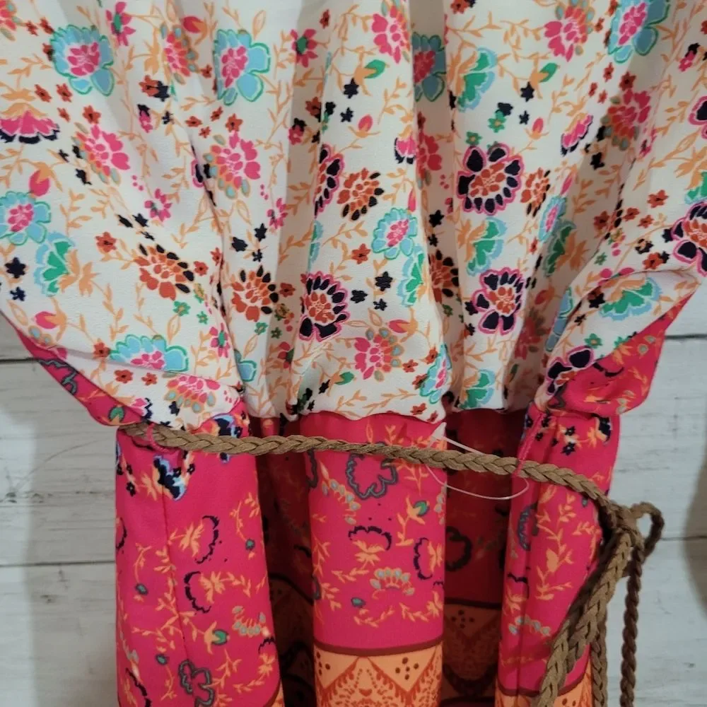 Girls Rare Editions Boho Chic Aztec Design‎ Fuchsia Floral Cold-Shoulder Dress 7